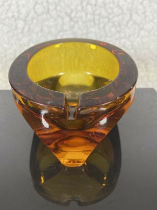 Viking Glass Amber Curved Diamomnd Base Ashtray Large