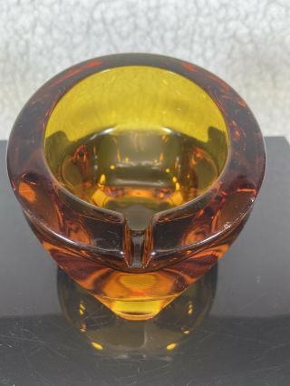 VIKING GLASS AMBER CURVED DIAMOMND BASE ASHTRAY LARGE 2