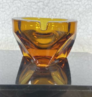 VIKING GLASS AMBER CURVED DIAMOMND BASE ASHTRAY LARGE 3