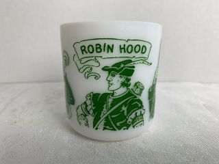 Hazel Atlas White Green Robin Hood / Friar Tuck / Little John Childs Mug Cup