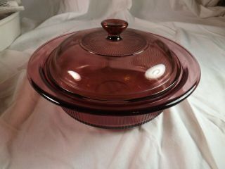 Visions 1 Quart Cranberry Casserole Bowl Dish With Lid,  V - 31 - B Corning