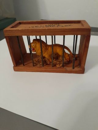 Vintage The Lion In A Cage Toy Rare Wood And Metal 1974