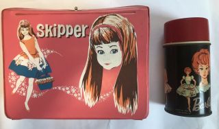 Vintage 1965 Skipper Vinyl Lunch Box,  Pink Mattel Barbie & Friends With Thermos