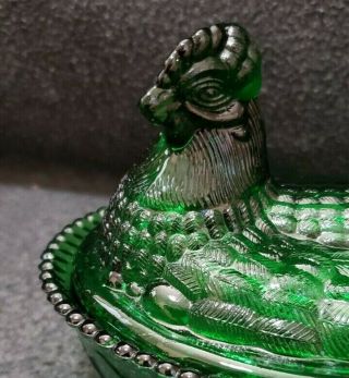 Vintage Green Glass Hen on Nest Dish Candy Dish 2