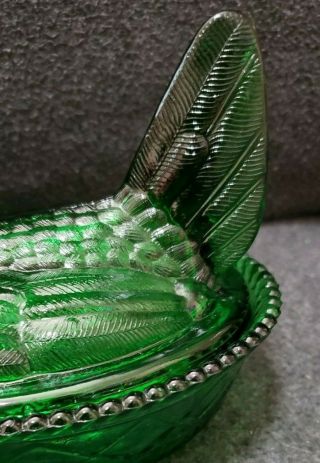 Vintage Green Glass Hen on Nest Dish Candy Dish 3