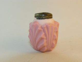 Consolidated Lamp & Glass Pink Satin Glass Shaker W/ Lid Palm Leaf