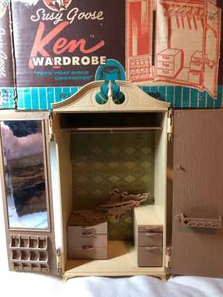 Vintage Susy Goose Mattel Barbie Ken Wardrobe Closet Set Drawers 1963 W/ Box