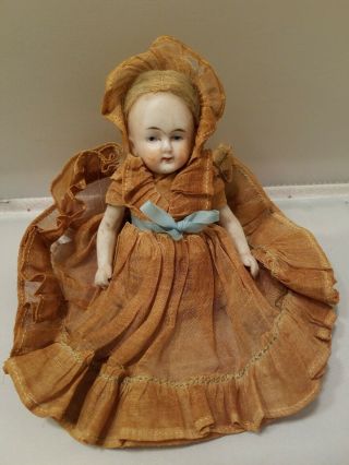 4 1/2 " Antique German All Bisque Doll Miniature Dollhouse Wire Jointed No.  5012 B
