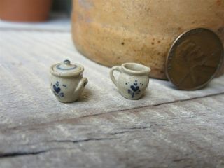 Igma Artisan Jane Graber Dollhouse Miniature Stoneware Sugar & Creamer Set 1:12