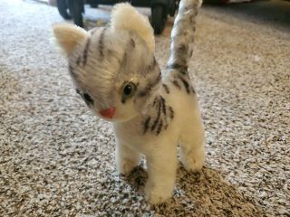 Steiff Lizzy Cat Mohair Plush 1970s Standing Tabby No Tags Or Buttons
