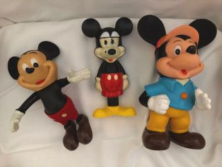 Walt Disney Productions (3) “mickey Mouse” Vintage Character Toys