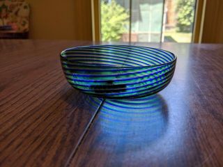 Vintage Blue/green/gold Swirl Art Glass Bowl 4 - 1/4 " D.