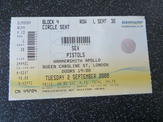 Sex Pistols - Concert Ticket - 02 Sept 2008 - Hammersmith Apollo