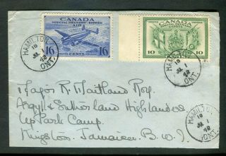 1942 Hamilton Fdc Cancel 26c Airmail Special Delivery Cover To Military Jamaica