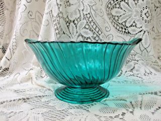 Jeannette Glass Petal Swirl Ultramarine Large Footed Bowl W/closed Handles