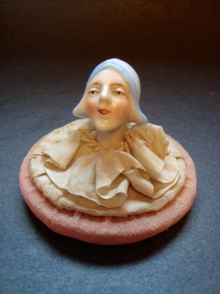 Rare Antique German Porcelain Dutch Half Doll Head Record Cleaner Puff