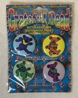 Set Of 4 Grateful Dead " Dancing Bears " Pins Pinbacks Buttons
