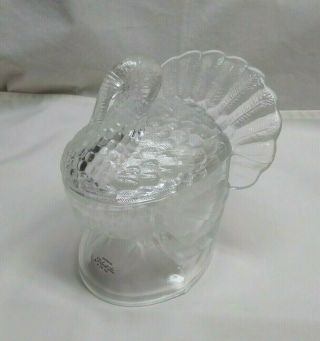 Vintage L.  E.  Smith Clear Glass Turkey Chicken Covered Candy Dish