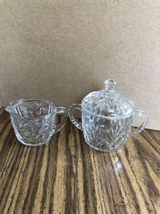 Vintage Clear Glass Cream And Sugar With Lid