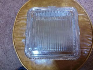 Vintage Federal Clear Glass Ribbed Refrigerator Dish 8 " Square Container W/lid
