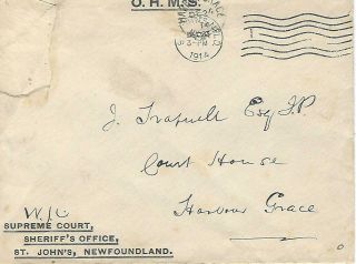 1914 Newfoundland Official Cover From Supreme Court,  Sherriff 