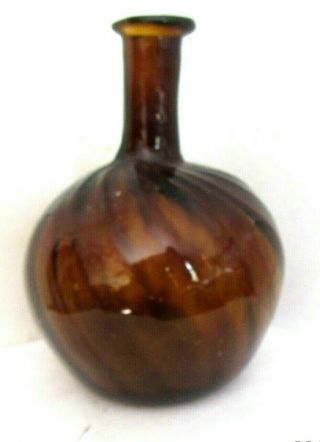 Interesting Amber Color Bottle/vase With Open Pontil And Swirl Effect