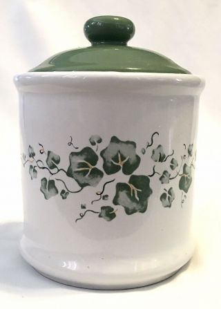 Vtg Corelle Callaway Ivy Coffee Canister W/lid Jay Imports White/green 6 1/2”
