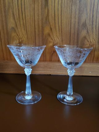Vintage Fostoria Romance Etch 341 Stem 6017 Liquor Cocktail Goblet Glasses (2)