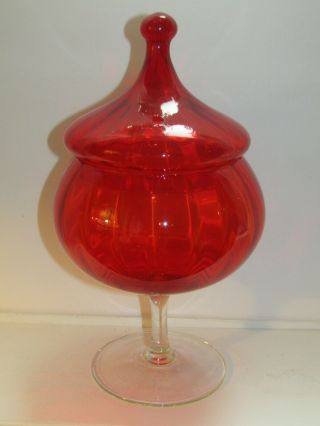 Vtg 10 1/2 " X 5 3/4 " Empoli Italian Glass Apothecary Candy Jar With Circus Tent