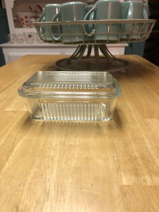 Pasabahce Vintage Butter Dish,  Ribbed Clear Glass Refrigerator Dish With Lid Usa