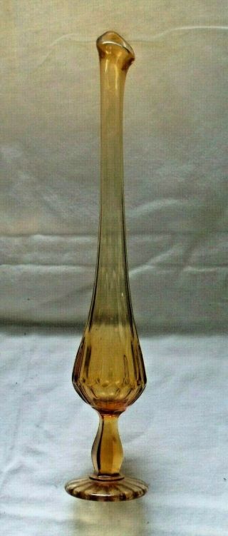 14 Inch High Fenton Glass Footed Stretched Bud Vase Amber