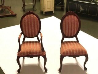 Vintage Bespaq Dollhouse Victorian Gentlemans And Ladies Chairs Pair Parlor