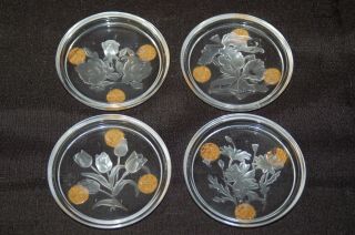 Vintage Set Of 4 Val St.  Lambert Belgium Crystal Glass Coasters 3 1/2 " Diameter
