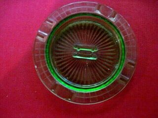 Vintage Green Depression Glass Ashtray With / Match Holder