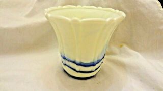Vintage Akro Agate Glass Blue Cream Slag Scalloped Top Flower Pot Ribs & Flutes