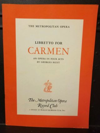 Libretto For Carmen,  Bizet,  Metropolitan Opera,  Book/booklet,  1956