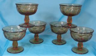 Set Of 6 Vintage Amber Glass Dessert Dishes / Bowls