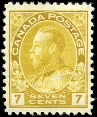 Canada 113 Vf Og H 1916 King George V 7c Yellow Ochre Admiral Cv$80.  00