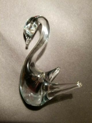 Vintage Murano Hand Blown Glass Swan Bird Clear 4 " Tall With Label Italy