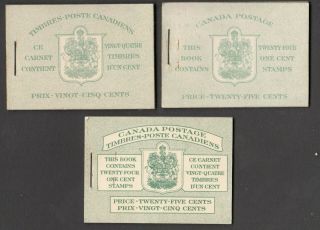 Canada - 3 Mint/nh War Issue Booklets - Bk32 - 3 Different Varieties - Both Sides