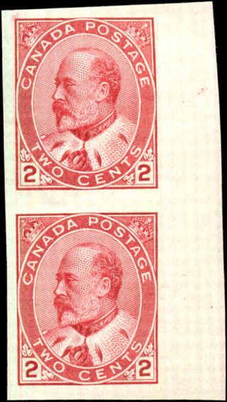 Canada 90a Vf Og Nh 1903 King Edward Vii 2c Carmine Imperf Pair Cv$100.  00