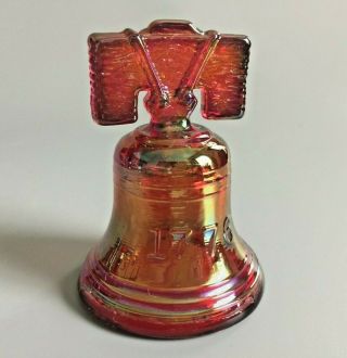 Joe St Clair Red Iridescent Carnival Glass Liberty Bell 1976 Usa Bicentennial