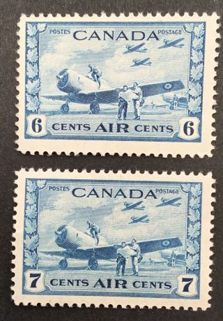 Canada Gvi Set 6c Blue Sg399 & 7c Blue Sg400 1942/3 War Effort Airmail Mnh