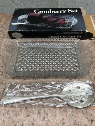 Vintage Leonard Silver Mfg Crystal Cranberry Dish W/ Silver Plated Serving Spoon