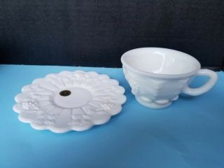 Vintage Westmoreland White Milk Glass Paneled Grape Cup And Saucer Handmade