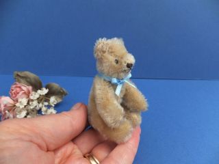 Vintage Tiny Little Miniature Steiff Teddy Bear 3 " 7.  5cm Seated Mohair Toy Doll
