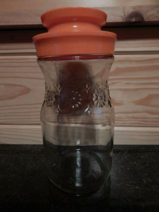3 Vintage Anchor Hocking Clear Glass Jar Canister Lid Orange Daisy on the jar 3