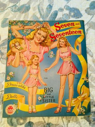 Vintage Seven & Seventeen Big & Little Sister Paper Doll Merrill Co Uncut 1945