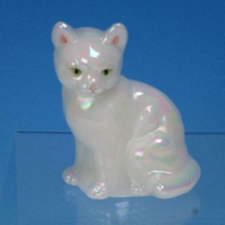 Signed Fenton Glass White Cat Figurine - 5¼ Inches