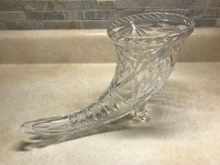 Vintage Footed Horn Of Plenty Cornucopia Cut Crystal Vase/glass